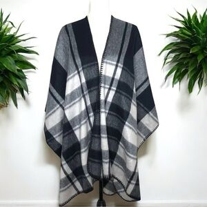 WOOLRICH One Size Plaid Gingham Polyester Cape Cardigan Lagenlook